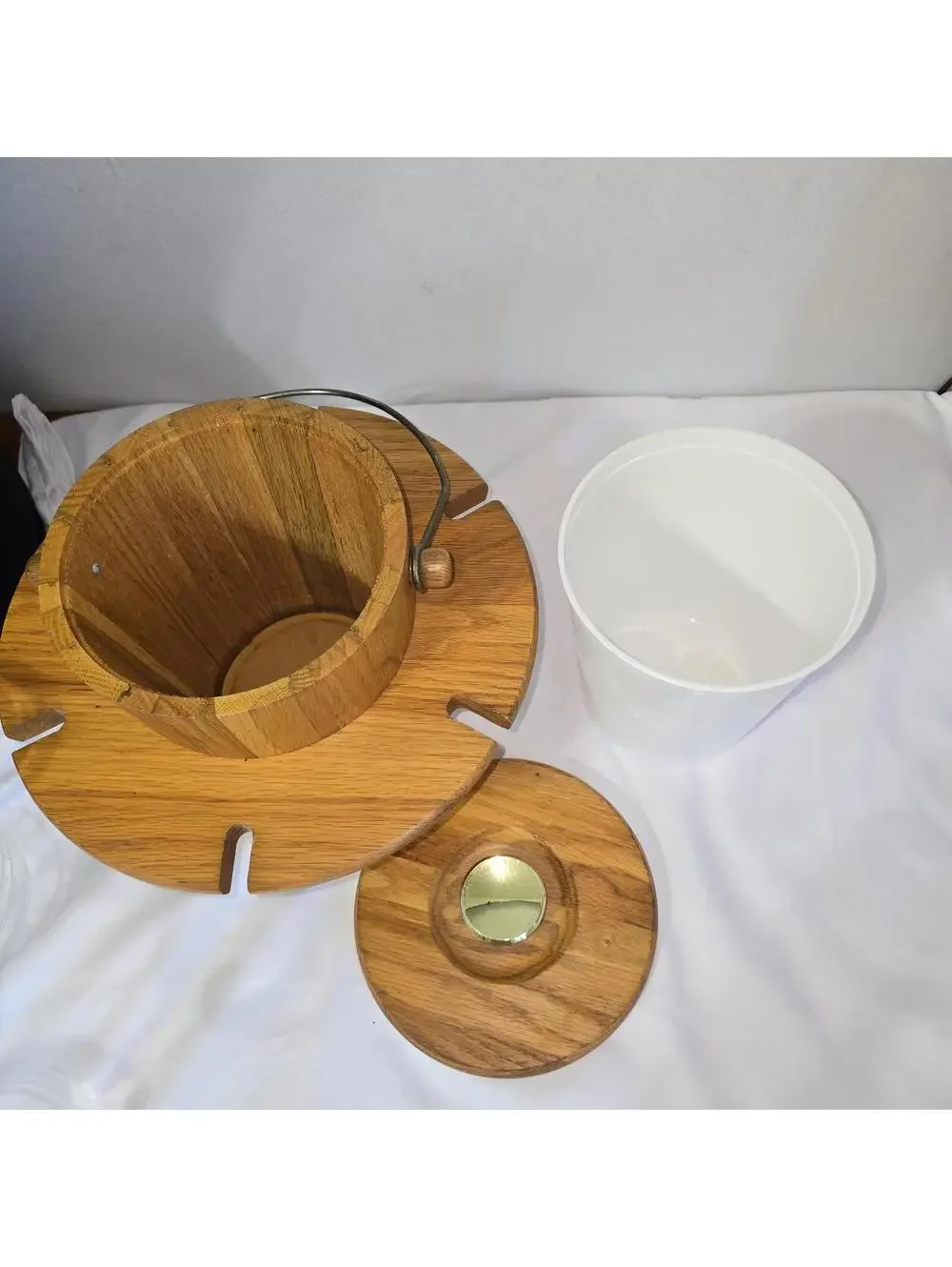 Vintage MCM Vermillion Oak Ice Bucket Wine Glass Holder Caddy Crate NO GLASSES